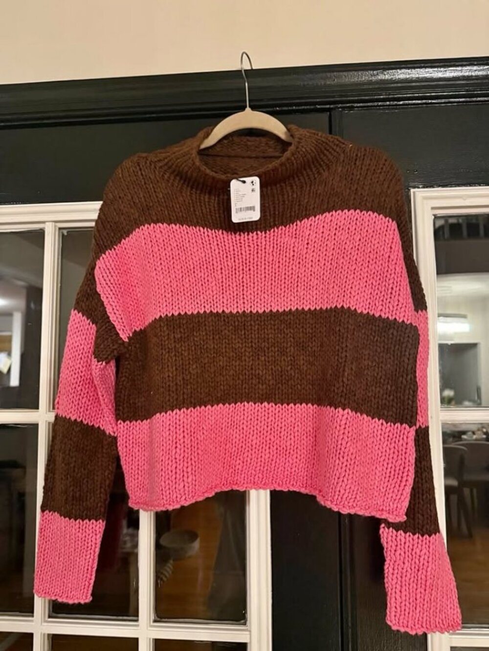 NWT Free People Chunky Striped Sweater Blush Combo Size S